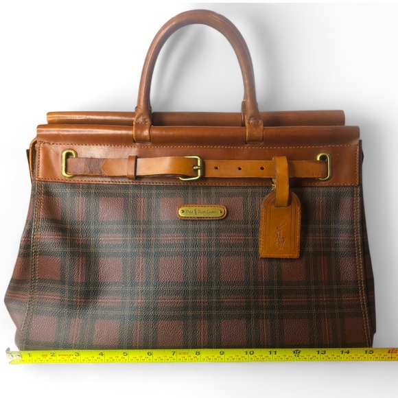 RALPH LAUREN Tartan Plaid Doctor's Boston Weekend Suitcase Briefcase Travel Bag - Picture 13 of 17
